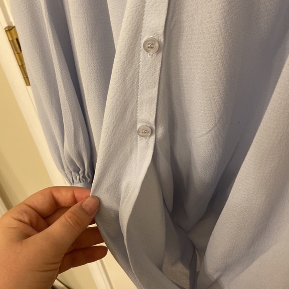 Umgee Collared Button Up Split Neck Surplice Top with Bishop Sleeves - Picture 4 of 9